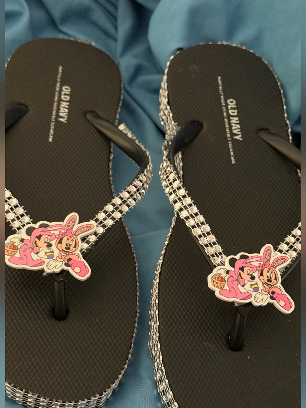 Black Rhinestone Minnie Mouse Flip Flops
